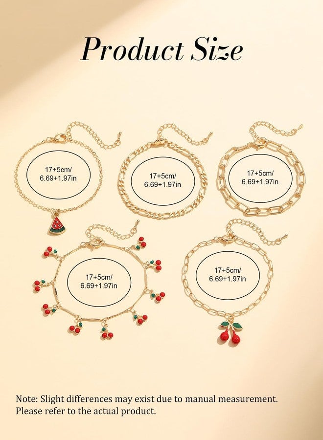 Tiefebene 6Pcs Gold Bracelets for Women, Cherry Gold Plated Bracelet Stack Paperclip Chain, Waterproof Non-Tarnish Chain Bracelet Set, Dainty Trendy Jewelry Gift, Adjustable 6.7-8.7" - Image 2